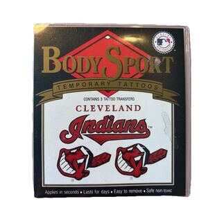 NEW SEALED Body Sport MLB CLEVELAND INDIANS Chief Wahoo Temporary Tattoos!